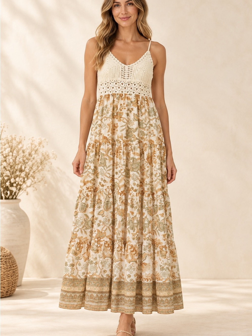 Flying Tomato Ivory Embroidered Beach Chair Sleeveless Midi Dress S